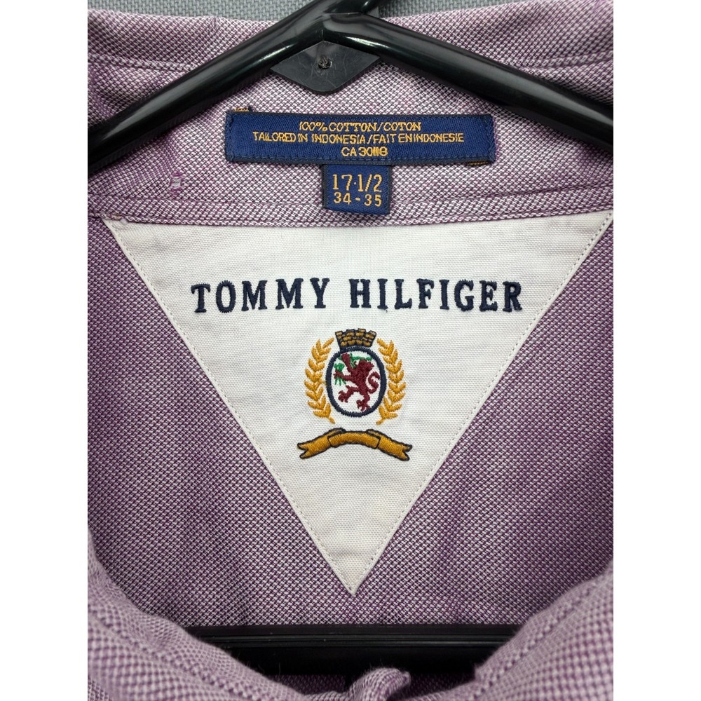 Vintage Tommy Hilfiger Crest Oxford Shirt Purple Long Sleeve Men's 17.5 34/35 XL - Picture 2 of 12